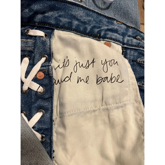 GRLFRND Jeans Karolina Blue 100% Cotton USA White Shoe Lace Sz 25 EUC - Picture 5 of 15